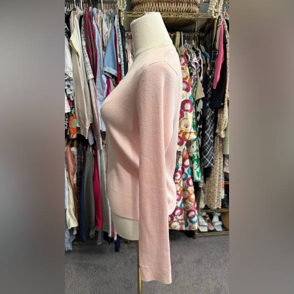 LOFT Pink Ribbed Lace V-Neck Cardigan Sweater - Picture 3 of 9